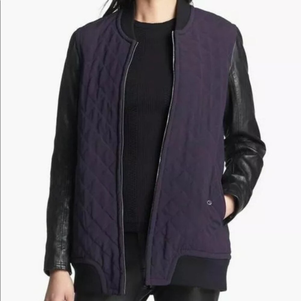 Rag & Bone Eggplant Pacific Jacket in Leather and Quilted Silk, NWT in Small